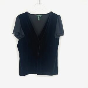 Vtg Ralph Lauren Top Womens XL Velvet Ruffle Sleeve Formal Whimsigoth‎ Cocktail